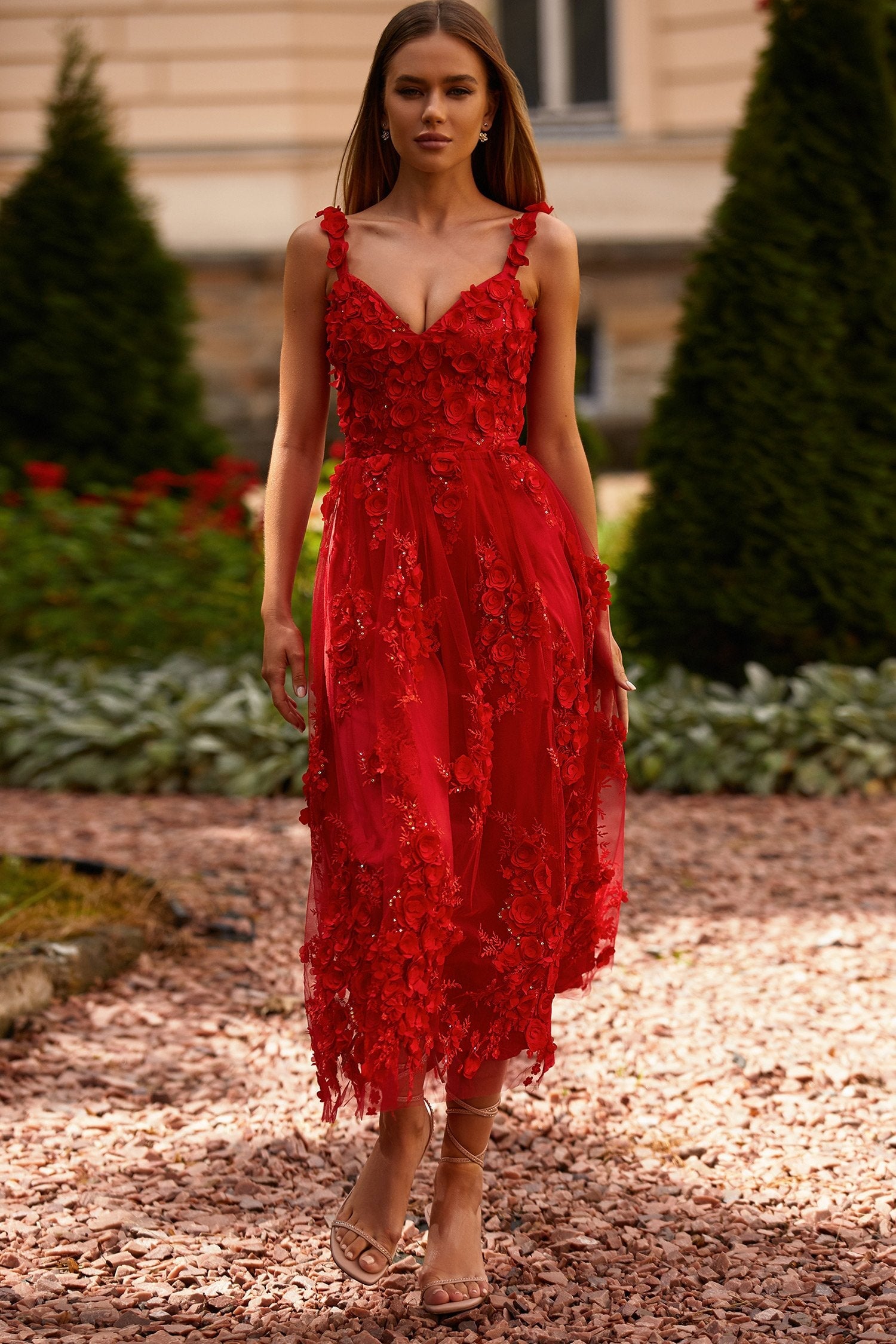 Ellen 3D Floral Embellished Midi Dress ...
